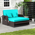 Patio Rattan Daybed with 4-Level Adjustable Backrest and Retractable Side Tray - 31 x 67 x 36
