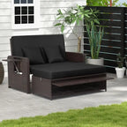 Patio Rattan Daybed with 4-Level Adjustable Backrest and Retractable Side Tray - 31 x 67 x 36