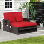 Patio Rattan Daybed with 4-Level Adjustable Backrest and Retractable Side Tray - 31 x 67 x 36