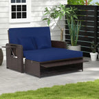 Patio Rattan Daybed with 4-Level Adjustable Backrest and Retractable Side Tray - 31 x 67 x 36