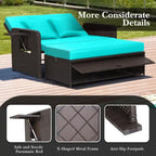 Patio Rattan Daybed with 4-Level Adjustable Backrest and Retractable Side Tray - 31 x 67 x 36