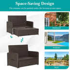 Patio Rattan Daybed with 4-Level Adjustable Backrest and Retractable Side Tray - 31 x 67 x 36