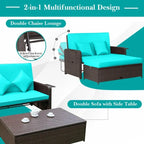 Patio Rattan Daybed with 4-Level Adjustable Backrest and Retractable Side Tray - 31 x 67 x 36