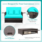 Patio Rattan Daybed with 4-Level Adjustable Backrest and Retractable Side Tray - 31 x 67 x 36