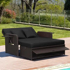 Patio Rattan Daybed with 4-Level Adjustable Backrest and Retractable Side Tray - 31 x 67 x 36