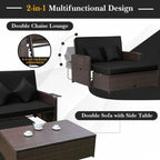 Patio Rattan Daybed with 4-Level Adjustable Backrest and Retractable Side Tray - 31 x 67 x 36