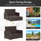 Patio Rattan Daybed with 4-Level Adjustable Backrest and Retractable Side Tray - 31 x 67 x 36