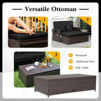 Patio Rattan Daybed with 4-Level Adjustable Backrest and Retractable Side Tray - 31 x 67 x 36