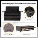 Patio Rattan Daybed with 4-Level Adjustable Backrest and Retractable Side Tray - 31 x 67 x 36