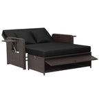 Patio Rattan Daybed with 4-Level Adjustable Backrest and Retractable Side Tray - 31 x 67 x 36