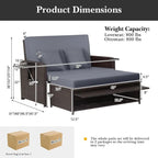 Patio Rattan Daybed with 4-Level Adjustable Backrest and Retractable Side Tray - 31 x 67 x 36