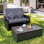 Patio Rattan Daybed with 4-Level Adjustable Backrest and Retractable Side Tray - 31 x 67 x 36