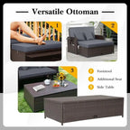 Patio Rattan Daybed with 4-Level Adjustable Backrest and Retractable Side Tray - 31 x 67 x 36