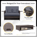Patio Rattan Daybed with 4-Level Adjustable Backrest and Retractable Side Tray - 31 x 67 x 36