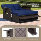 Patio Rattan Daybed with 4-Level Adjustable Backrest and Retractable Side Tray - 31 x 67 x 36