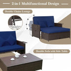 Patio Rattan Daybed with 4-Level Adjustable Backrest and Retractable Side Tray - 31 x 67 x 36