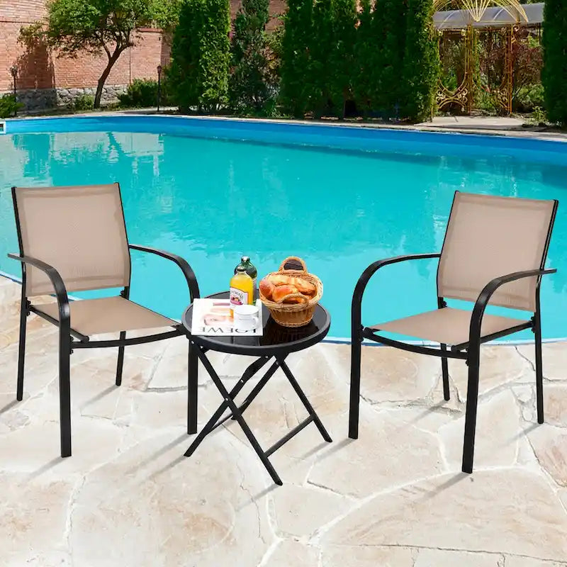 Gymax 4PCS Stackable Patio Dining Chair w/ Steel Frame & Quick-drying - See Details