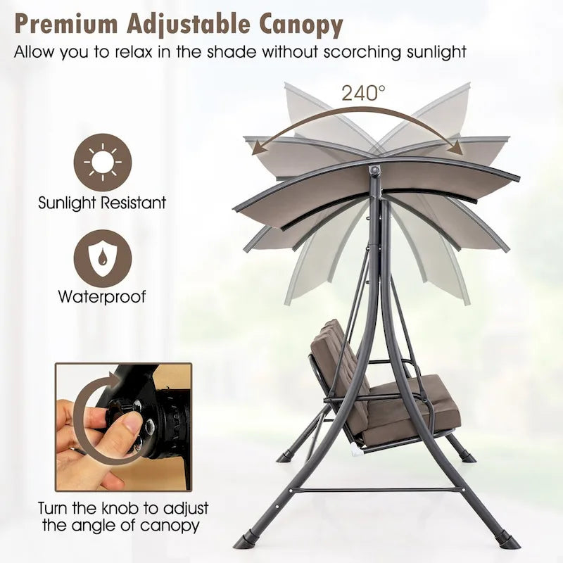 Costway 3-Seat Outdoor Porch Swing Adjustable Canopy Padded Cushions - See Details