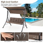 Costway 3-Seat Outdoor Porch Swing Adjustable Canopy Padded Cushions - See Details