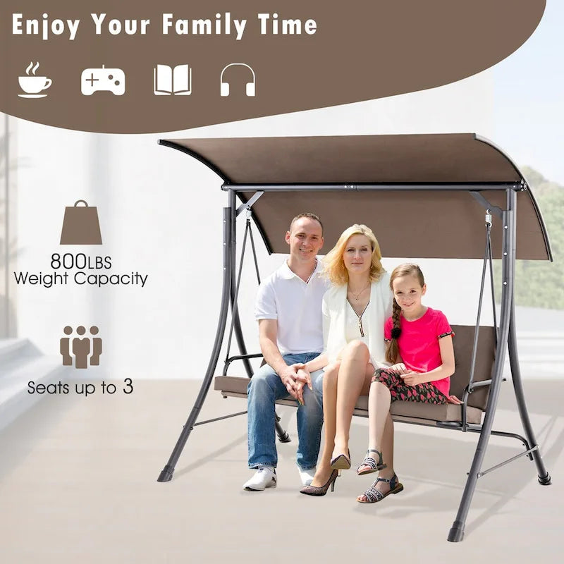 Costway 3-Seat Outdoor Porch Swing Adjustable Canopy Padded Cushions - See Details