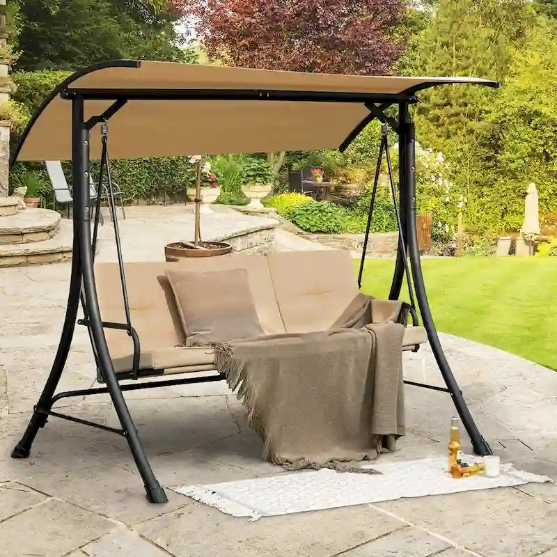 Costway 3-Seat Outdoor Porch Swing Adjustable Canopy Padded Cushions - See Details