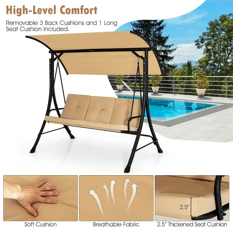 Costway 3-Seat Outdoor Porch Swing Adjustable Canopy Padded Cushions - See Details