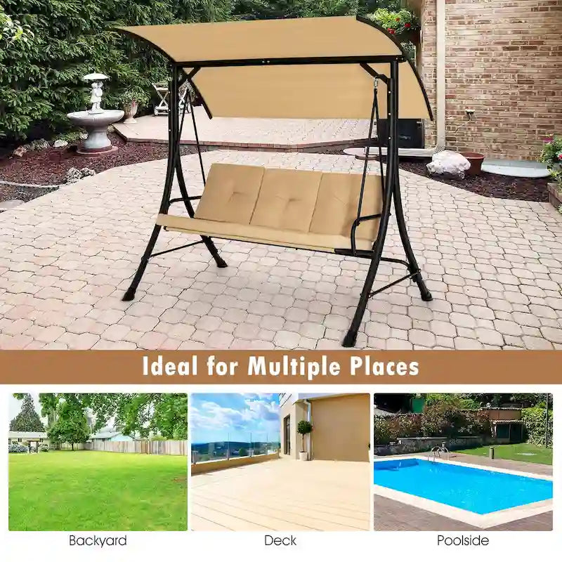 Costway 3-Seat Outdoor Porch Swing Adjustable Canopy Padded Cushions - See Details