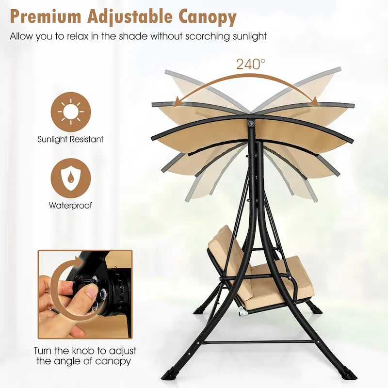 Costway 3-Seat Outdoor Porch Swing Adjustable Canopy Padded Cushions - See Details