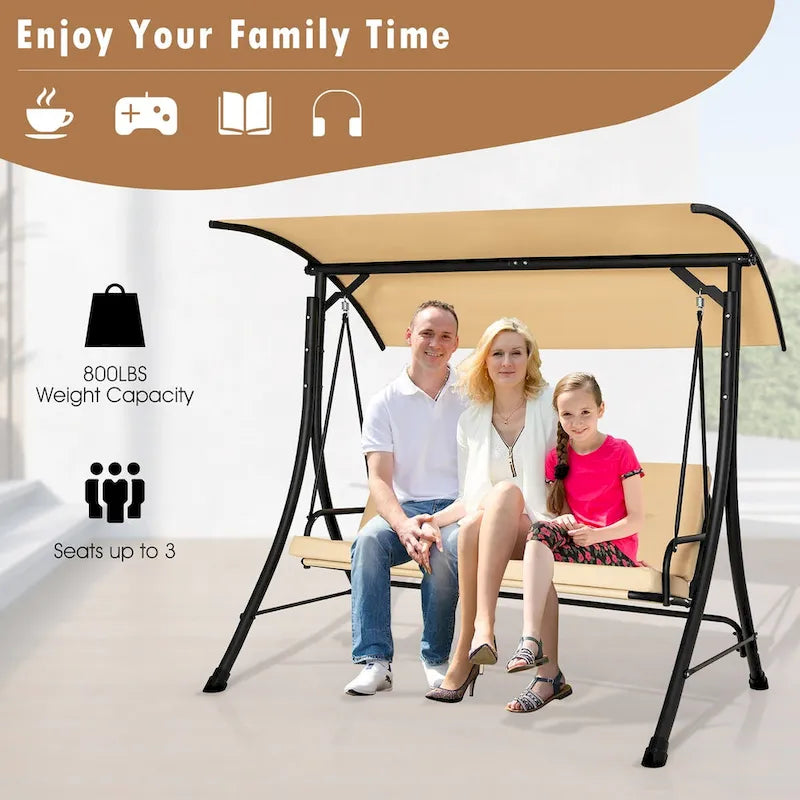 Costway 3-Seat Outdoor Porch Swing Adjustable Canopy Padded Cushions - See Details