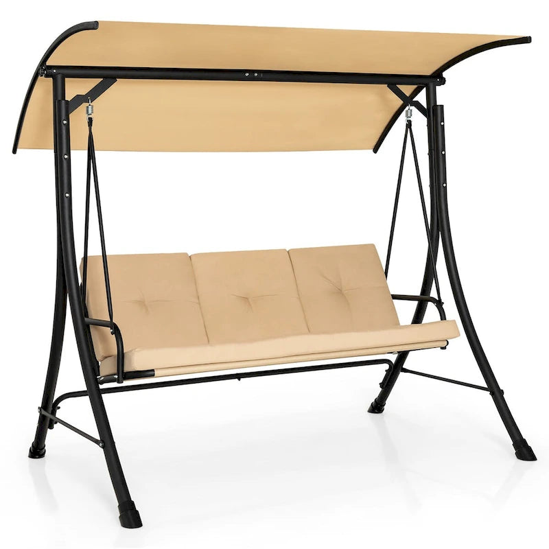 Costway 3-Seat Outdoor Porch Swing Adjustable Canopy Padded Cushions - See Details