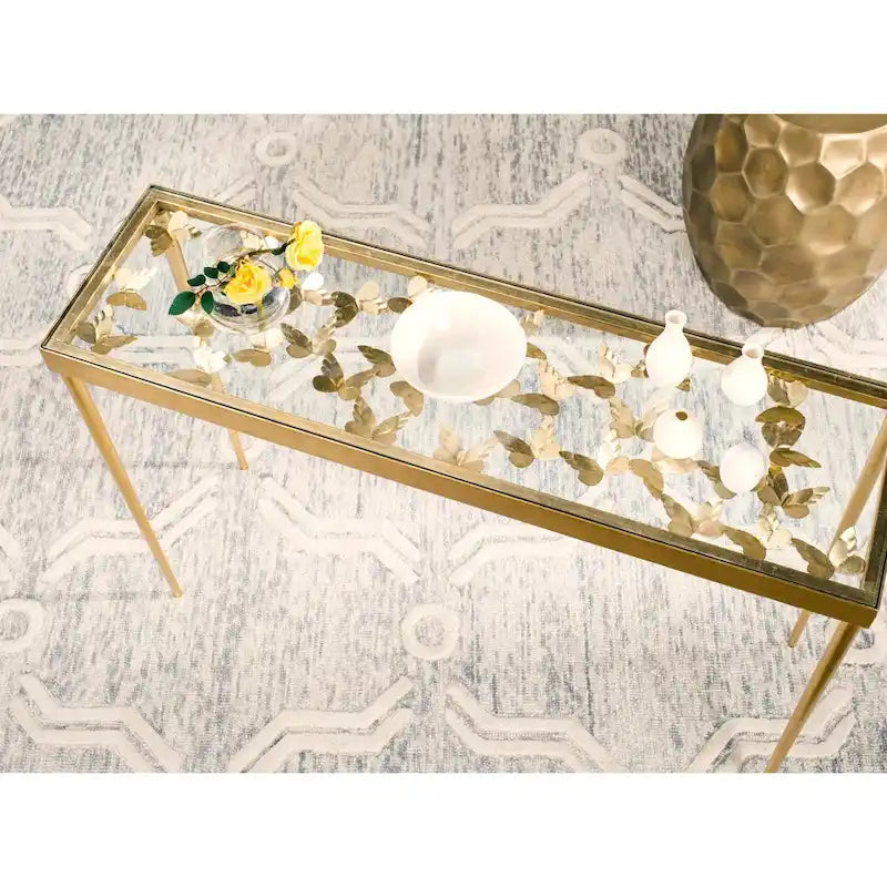  Nannette Antique Gold Leaf Butterfly Console Table - 42Wx12Dx30H