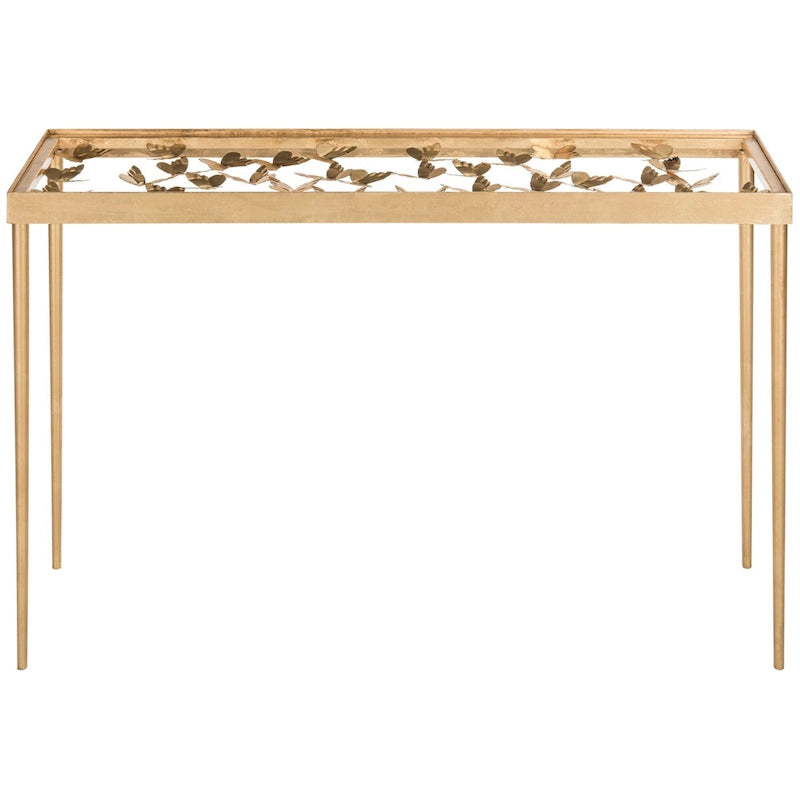 Nannette Antique Gold Leaf Butterfly Console Table - 42Wx12Dx30H