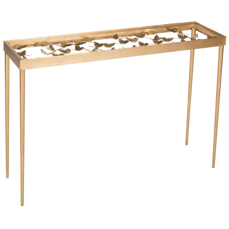 Nannette Antique Gold Leaf Butterfly Console Table - 42Wx12Dx30H
