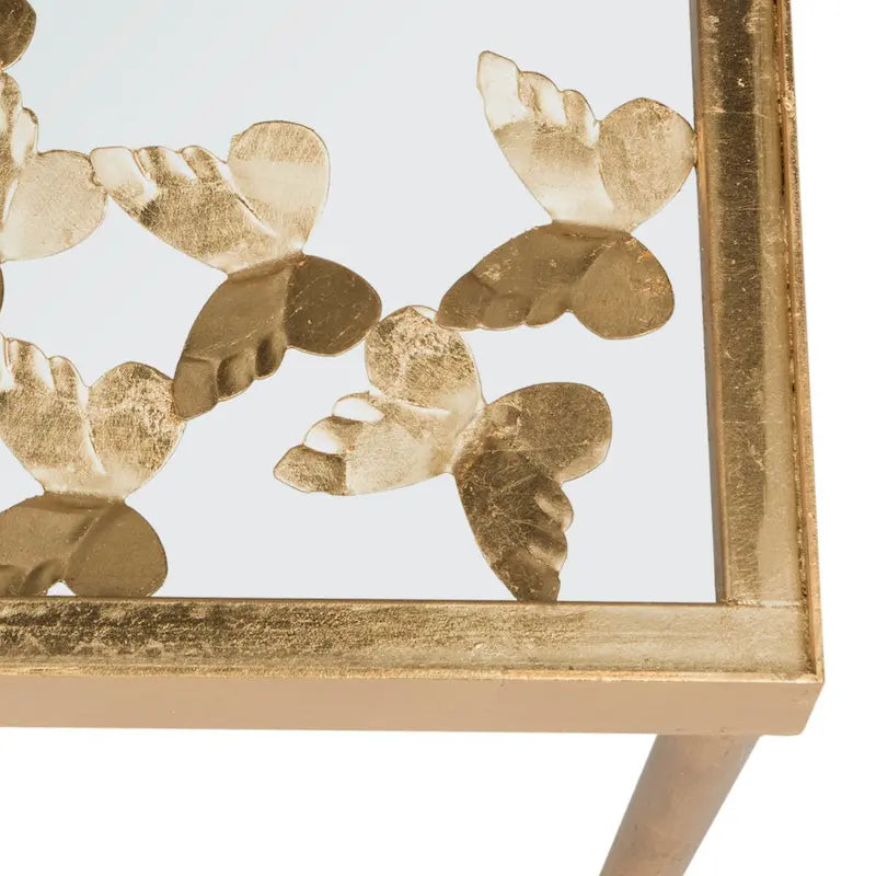 Nannette Antique Gold Leaf Butterfly Console Table - 42Wx12Dx30H