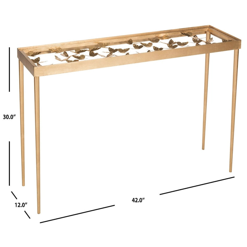 Nannette Antique Gold Leaf Butterfly Console Table - 42Wx12Dx30H