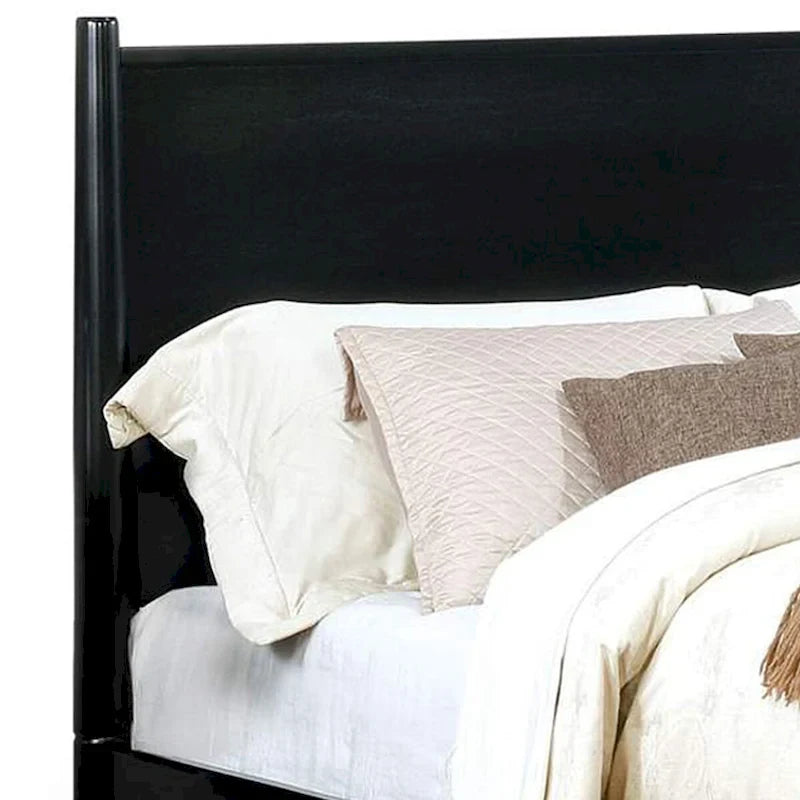 Wooden California King Size Bed with Panel Headboard, Black