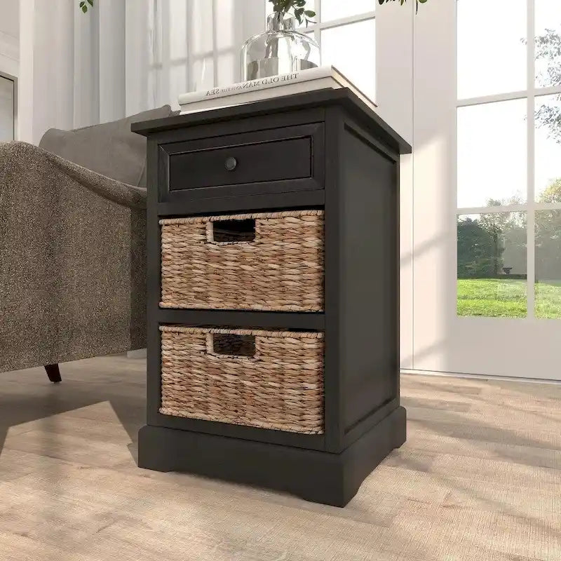 3-drawer Storage Wood Side Table Nightstand