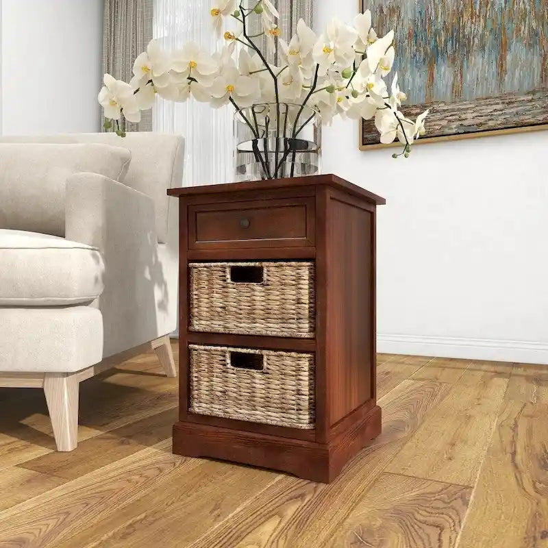 3-drawer Storage Wood Side Table Nightstand