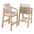 Annecy Modern Coastal Tub Roped Acacia Wood Outdoor Bar Stool with Cushions and Armrests, (Set of 2) by JONATHAN Y