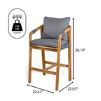 Annecy Modern Coastal Tub Roped Acacia Wood Outdoor Bar Stool with Cushions and Armrests, (Set of 2) by JONATHAN Y