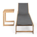 Barclay Coastal Modern Acacia Wood Mesh 3-Position Outdoor Chaise Lounge Set with Side Table, by JONATHAN Y