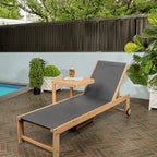 Barclay Coastal Modern Acacia Wood Mesh 3-Position Outdoor Chaise Lounge Set with Side Table, by JONATHAN Y