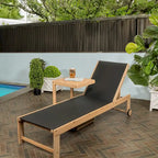 Barclay Coastal Modern Acacia Wood Mesh 3-Position Outdoor Chaise Lounge Set with Side Table, by JONATHAN Y