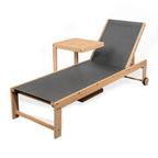 Barclay Coastal Modern Acacia Wood Mesh 3-Position Outdoor Chaise Lounge Set with Side Table, by JONATHAN Y