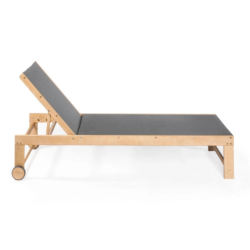 Barclay Coastal Modern Acacia Wood Mesh 3-Position Outdoor Chaise Lounge Set with Side Table, by JONATHAN Y