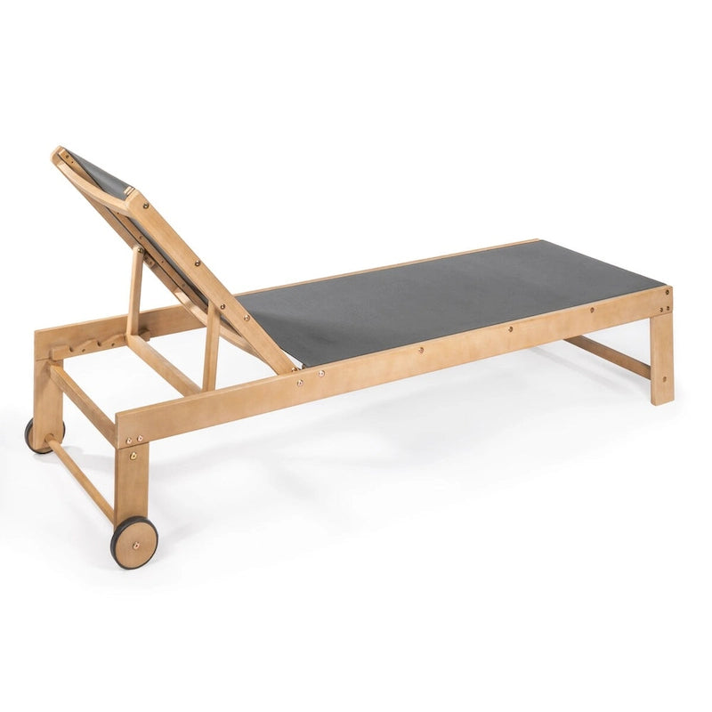 Barclay Coastal Modern Acacia Wood Mesh 3-Position Outdoor Chaise Lounge Set with Side Table, by JONATHAN Y