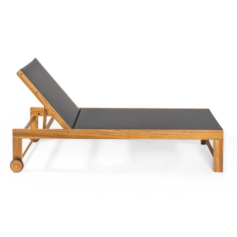 Barclay Coastal Modern Acacia Wood Mesh 3-Position Outdoor Chaise Lounge Set with Side Table, by JONATHAN Y