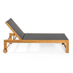 Barclay Coastal Modern Acacia Wood Mesh 3-Position Outdoor Chaise Lounge Set with Side Table, by JONATHAN Y
