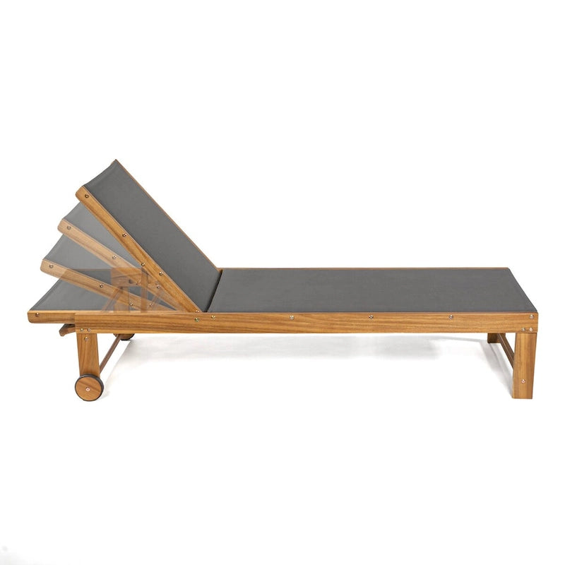 Barclay Coastal Modern Acacia Wood Mesh 3-Position Outdoor Chaise Lounge Set with Side Table, by JONATHAN Y