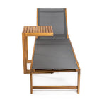 Barclay Coastal Modern Acacia Wood Mesh 3-Position Outdoor Chaise Lounge Set with Side Table, by JONATHAN Y